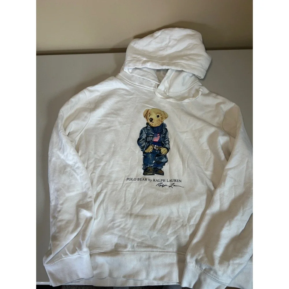 Polo Ralph Lauren Polo Bear American Flag Sweater Logo Hoodie White Men's Size L